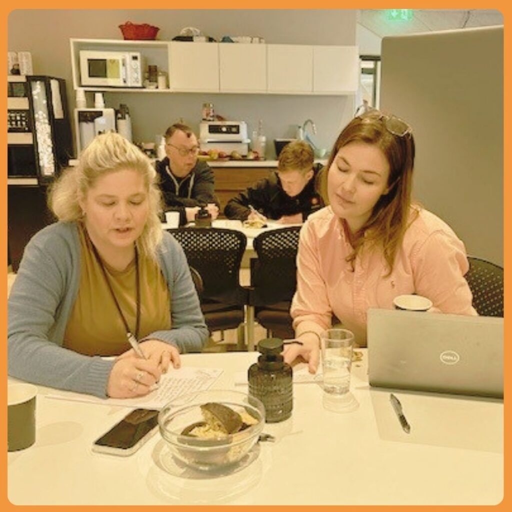 Colleagues talking and brainstorming